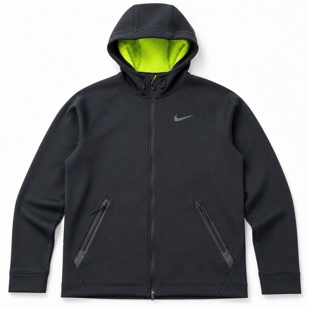 Nike Therma-FIT Hoodie Jacket Men’s XXL Black Full Zip Volt Lined Athletic